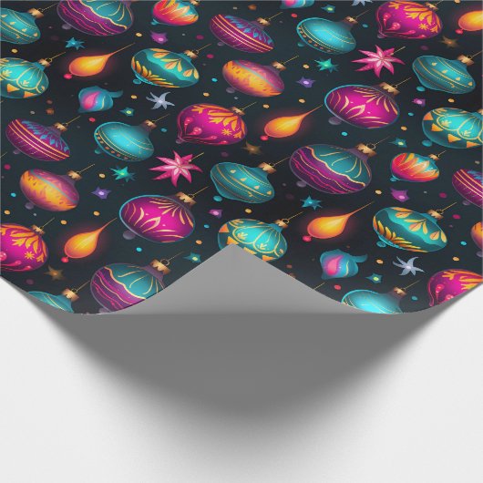 Neon kerstversieringen cadeaupapier (Hoek)