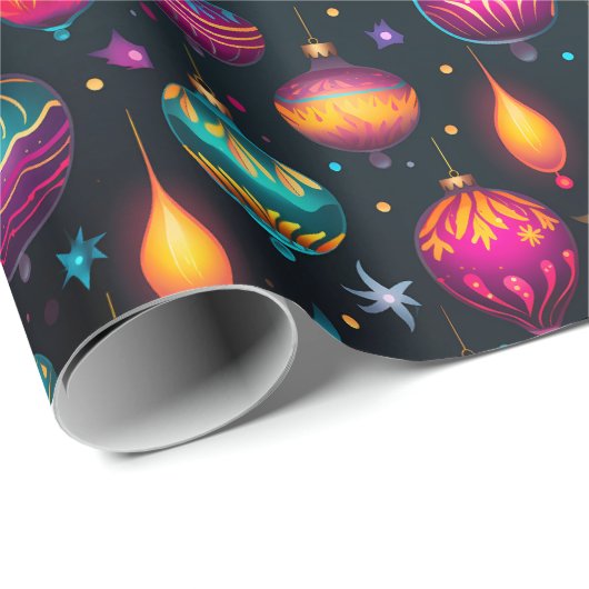 Neon kerstversieringen cadeaupapier (Rol Hoek)