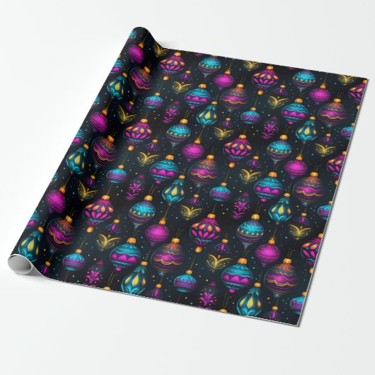 Neon kerstversieringen cadeaupapier (Uitgerold)