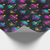 Neon kerstversieringen cadeaupapier (Hoek)
