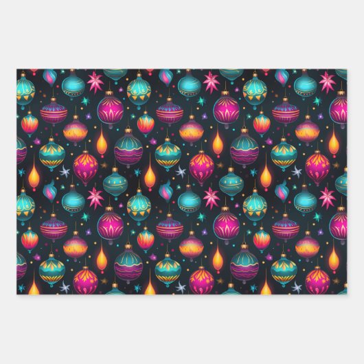 Neon kerstversieringen inpakpapier vel (Voorkant 2)