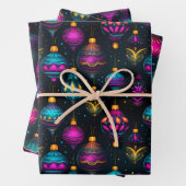 Neon kerstversieringen inpakpapier vel (In situ)