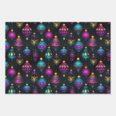 Neon kerstversieringen inpakpapier vel (Voorkant)