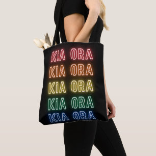 Neon Kia Ora Regenboog Pride Nieuw-Zeeland Tote Bag