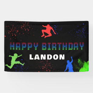 Neon Kinder Trampolinepark Happy Birthday Spandoek