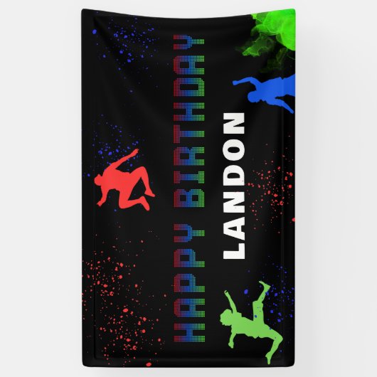 Neon Kinder Trampolinepark Happy Birthday Spandoek (Verticaal)