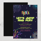 Neon kinder trampolinepark verjaardag kaart (Voorkant / Achterkant)
