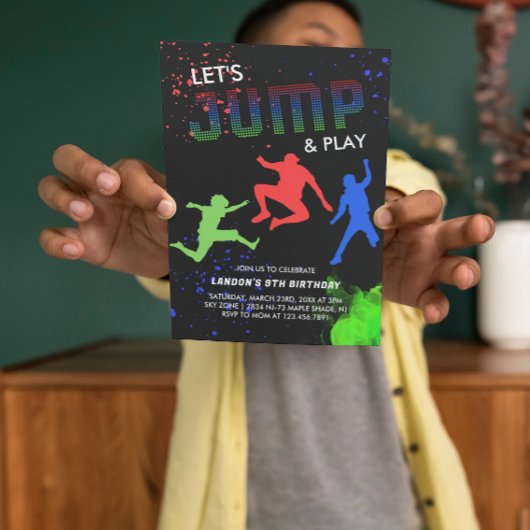 Neon Kinder Trampolinepark Verjaardagsfeest Kaart