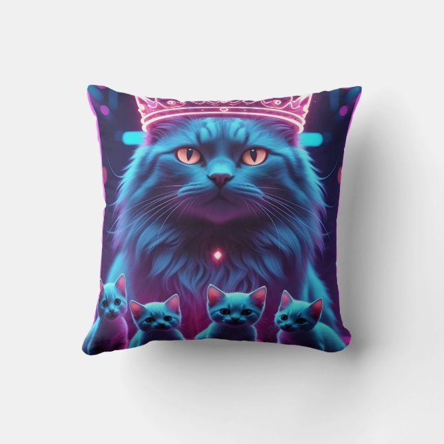 Neon King Cat & Cute Kittens  Kussen (Achterkant)