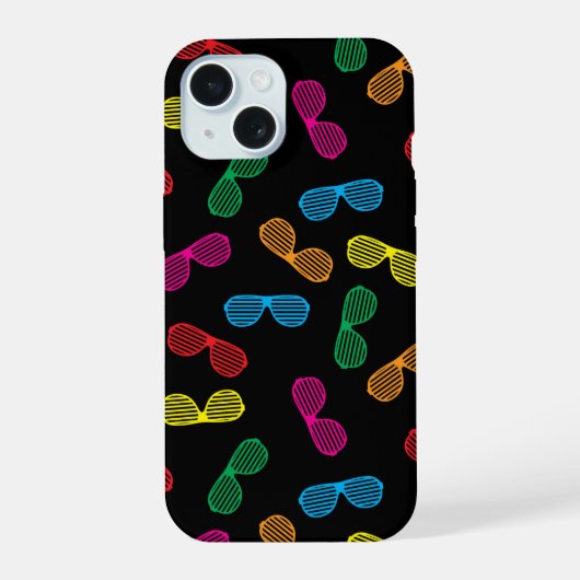 Neon Klassieke Zonnebril Patroon iPhone 15 Case (Achterkant)