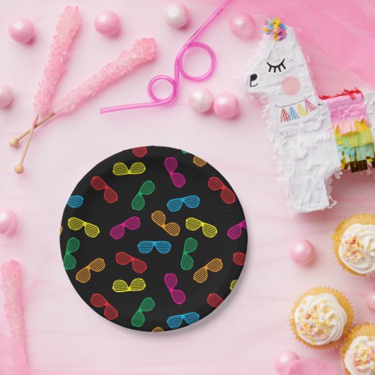 Neon Klassieke Zonnebril Patroon Papieren Bordje (Feest)