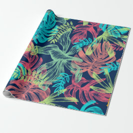 Neon Kleur Aqua Geel Groen Tropische Bladeren Cadeaupapier