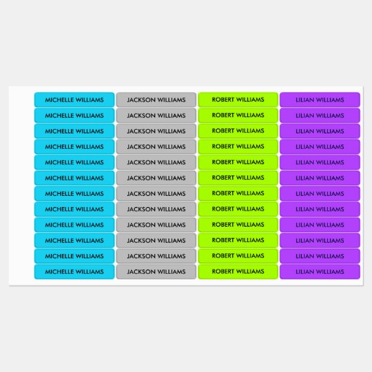 NEON KLEUR BLAUW ZILVERGROEN PAARSE KINDER NAAM LABELS (Vel)