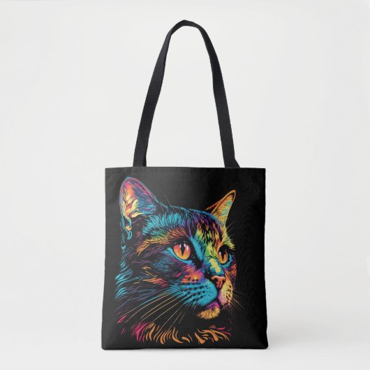 Neon Kleur Kattengezicht Tote Bag (Voorkant)