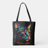 Neon Kleur Kattengezicht Tote Bag (Achterkant)