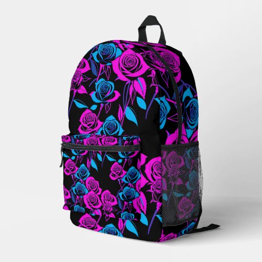 Neon Kleur Rozen Bedrukte Rugzak (Achterkant Hoek Rechts)