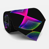 Neon kleuren abstract ontwerp op zwarte stropdas (Opgerold)