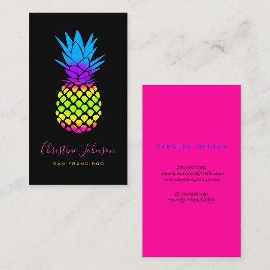 Neon kleuren ananas logo visitekaartje (Voorkant / Achterkant)