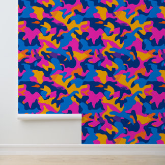 Neon kleuren camouflage behang
