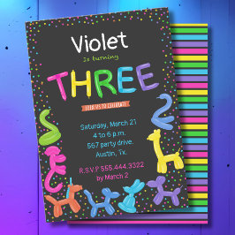 Neon kleuren dierlijke ballonnen 3e verjaardag kaart