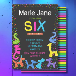 Neon kleuren dierlijke ballonnen 6e verjaardag kaart