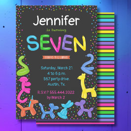 Neon kleuren dierlijke ballonnen 7e verjaardag kaart