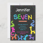 Neon kleuren dierlijke ballonnen 7e verjaardag kaart (Voorkant)