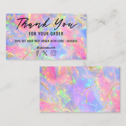 Neon kleuren edelsteen opaal textuur dank u visitekaartje (Voorkant / Achterkant)