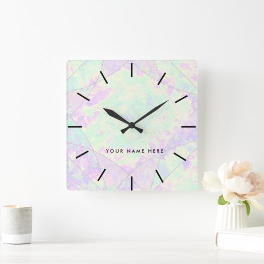 Neon Kleuren Edelsteen Opal Textuur Vierkante Klok (Huis)