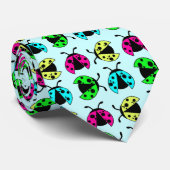 Neon kleuren heldere lieveheersbeestjes stropdas (Opgerold)