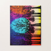 Neon kleuren Invade Silhouet Zwarte Bomen Legpuzzel (Verticaal)