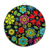Neon Kleuren Op Zwarte Retro Bloemen Naadloos Patr Dartbord (Voorkant)