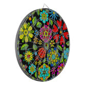 Neon Kleuren Op Zwarte Retro Bloemen Naadloos Patr Dartbord (Voorkant Links)