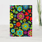 Neon Kleuren Op Zwarte Retro Bloemen Naadloos Patr Kaart (Achterkant)