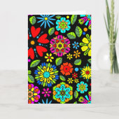 Neon Kleuren Op Zwarte Retro Bloemen Naadloos Patr Kaart (Voorkant)