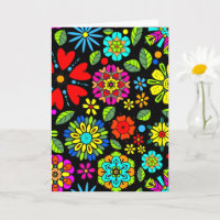 Neon Kleuren Op Zwarte Retro Bloemen Naadloos Patr