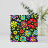 Neon Kleuren Op Zwarte Retro Bloemen Naadloos Patr Kaart (Staand voorkant)