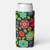 Neon Kleuren Op Zwarte Retro Bloemen Naadloos Patr Seltzer Blikjeskoeler (Seltzer Voorkant)