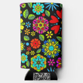 Neon Kleuren Op Zwarte Retro Bloemen Naadloos Patr Seltzer Blikjeskoeler (Achterkant)