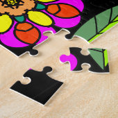 Neon Kleuren Op Zwarte Retro Bloemendecor Wederker Legpuzzel (Zijkant)