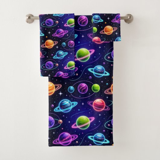 Neon Kleuren Outer Space Planeten Jongens Handdoek (Insitu)