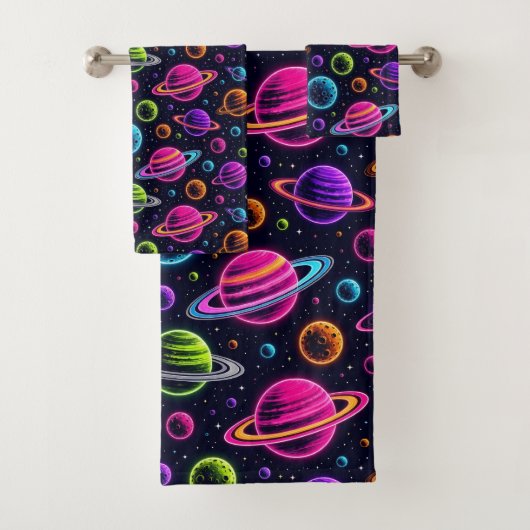 Neon Kleuren Outer Space Planeten Jongens Handdoek (Insitu)