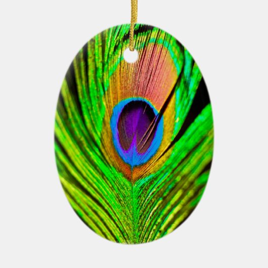 Neon Kleuren Pauwveer Keramisch Ornament (Voorkant)