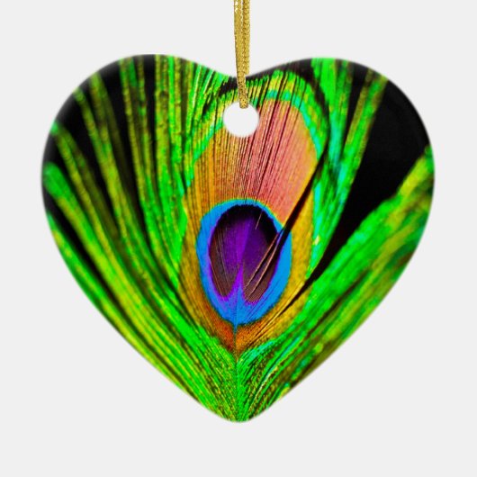 Neon Kleuren Pauwveer Keramisch Ornament (Voorkant)