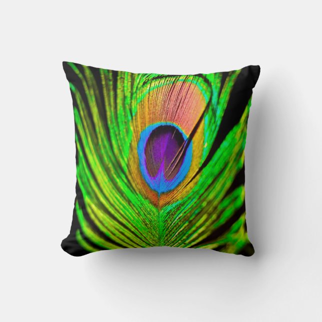 Neon Kleuren Pauwveer Kussen (Voorkant)