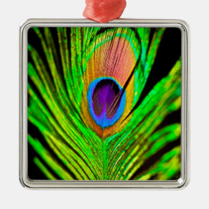 Neon Kleuren Pauwveer Metalen Ornament