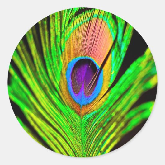 Neon Kleuren Pauwveer Ronde Sticker (Voorkant)
