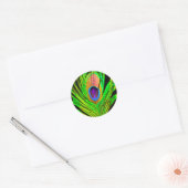 Neon Kleuren Pauwveer Ronde Sticker (Envelop)