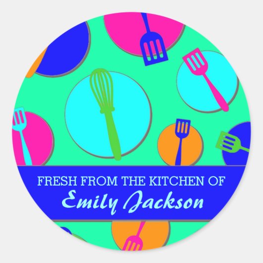 Neon kleuren retro gebruiksvoorwerpen aangepaste l ronde sticker (Voorkant)