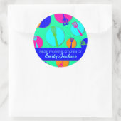 Neon kleuren retro gebruiksvoorwerpen aangepaste l ronde sticker (Tas)